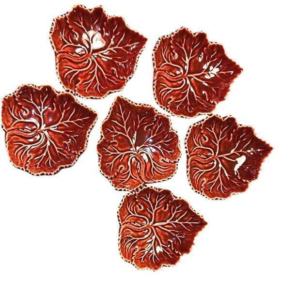 6 Vintage Olfaire Maple Leaf Bowl Burgandy 4" Made in Portugal - Picture 1 of 5